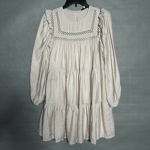 English Factory Cream Tiered Mini Dress with Lace Yoke